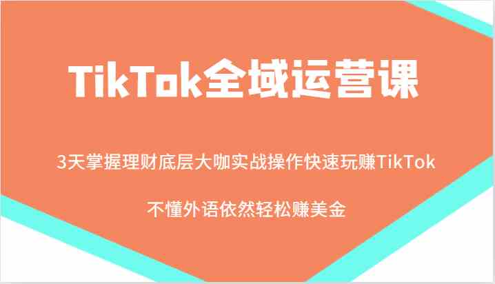 TikTok全域运营课，大咖实战操作快速玩赚TikTok，不懂外语依然轻松赚美金！插图