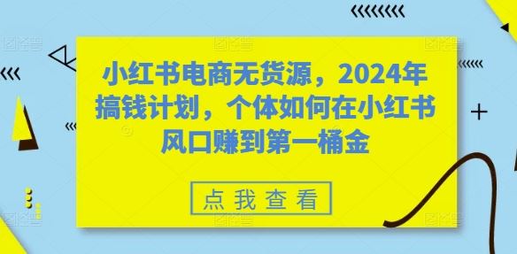 小红书电商无货源，2024年搞钱计划，个体如何在小红书风口赚到NO.1桶金插图