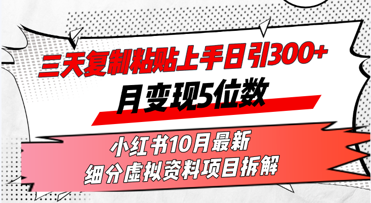 （13077期）三天复制粘贴上手日引300+月变现5位数小红书10月zui新 细分虚拟资料项目…插图