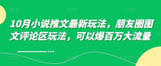 10月小说推文zui新玩法，朋友圈图文评论区玩法，可以爆百万大流量 插图