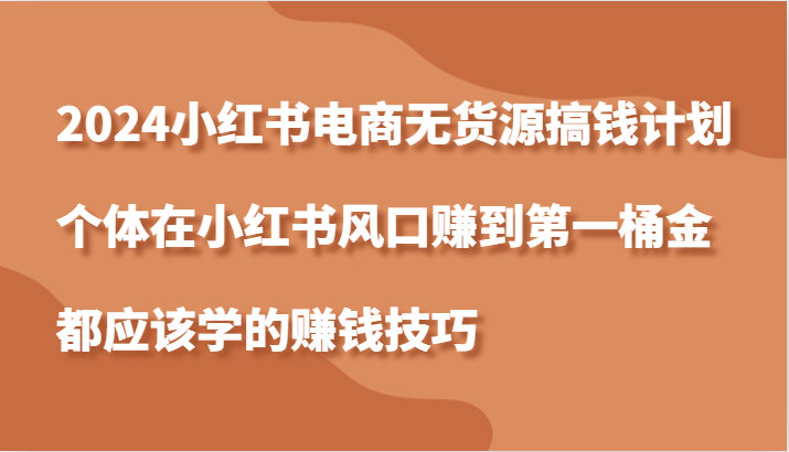 2024小红书电商无货源搞钱计划，个体在小红书风口赚到NO.1桶金应该学的赚钱技巧插图