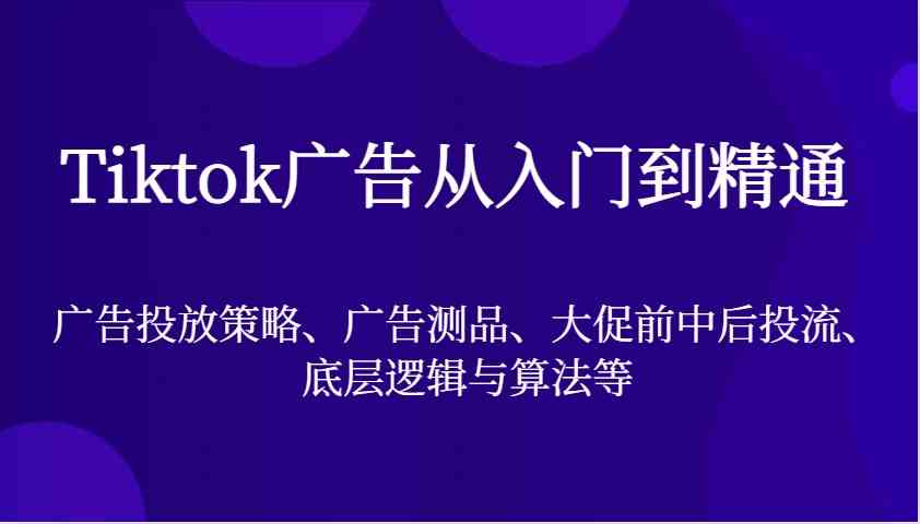 Tiktok广告从入门到精通，广告投放策略、广告测品、大促前中后投流、底层逻辑与算法等插图