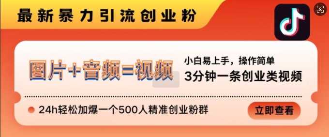 抖音zui新暴力引流创业粉，3分钟一条创业类视频，24h轻松加爆一个500人精准创业粉群【揭秘】插图