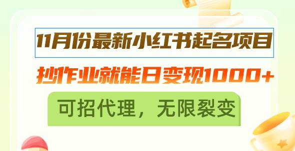 （13256期）11月份zui新小红书起名项目，抄作业就能日变现1000+，可招代理，无限裂变插图