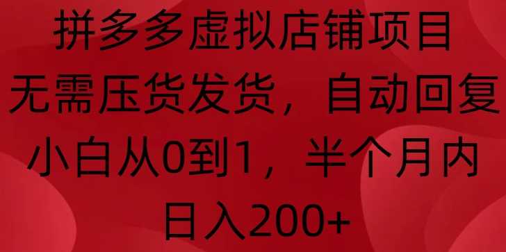 拼多多虚拟店铺项目，无需压货发货，自动回复，小白从0到1，半个月内日入200+【揭秘】插图