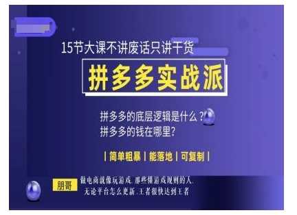 朋哥电商(拼多多实战派)，15节大课不讲废话只讲干货，简单粗暴 能落地 可复制插图