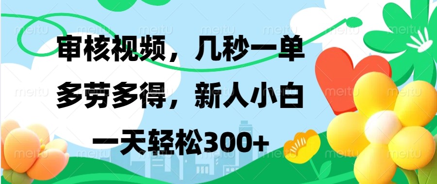 审核视频，几秒一单，多劳多得，新人小白一天轻松300+插图