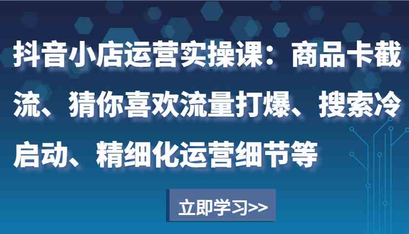 抖音小店运营实操课：商品卡截流、猜你喜欢流量打爆、搜索冷启动、精细化运营细节等插图