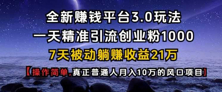 全新赚钱平台3.0玩法一天精准引流创业粉1000.7天被动躺Z收益21W【仅揭秘】插图