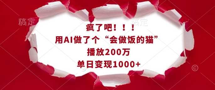 疯了吧！用AI做了个“会做饭的猫”，播放200万，单日变现1k插图